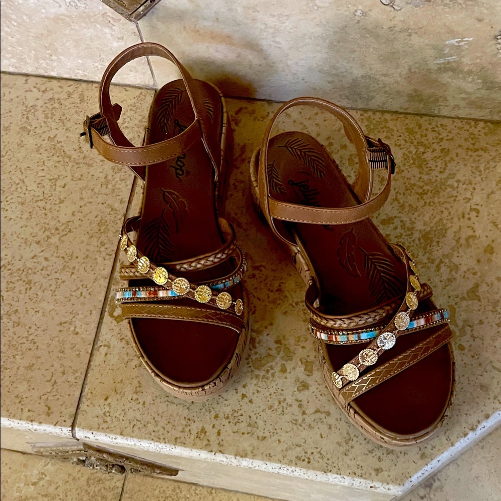 Jellypop Brown and Gold Beaded Sandals